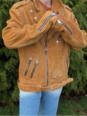 Handmade Tan Suede Moto Jacket